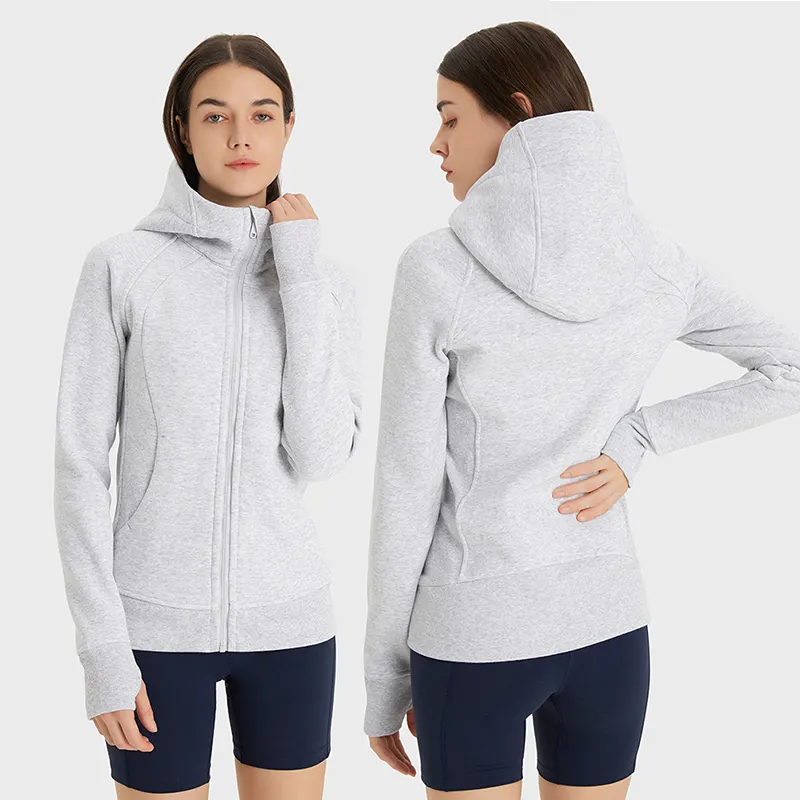 गर्म ऊनी शीतकालीन फ्रंट ज़िप स्वेटशर्ट उच्च गुणवत्ता वाली महिला जैकेट अंगूठे के छेद के साथ शीर्ष हुडी