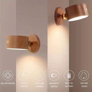 Wooden Indoor Bedroom Living Room Wall Mounted Lamp Down Touch Usb Charging 360 Degree Rotating Magnetic Sconce <b>Light</b> - Product Image 3