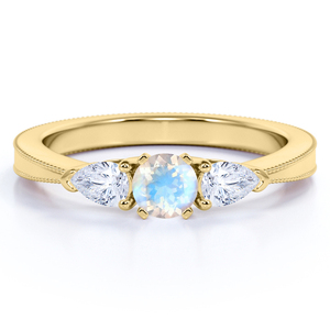 Rose Gold Rainbow Moonstone &amp; Topaz Dancing Fairy <strong>Ring</strong> <strong>Stack</strong> 925 Sterling Silver OEM <strong>Ring</strong> - Product Image 2