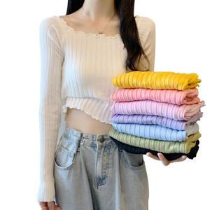 Suéter de punto fino de manga corta y larga para niña, estilo holgado, venta al por mayor - Product Image 1