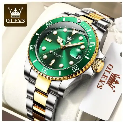 OLEVS 5885 venta al por mayor de relojes chinos masculinos de fábrica relojes de movimiento de cuarzo japonés negro verde relojes de calendario de negocios