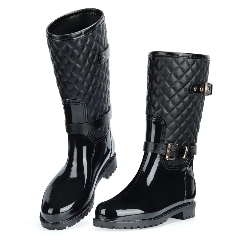 Botas de lluvia antideslizantes y cálidas para mujer, botines con entramado de diamantes de tubo alto, a la moda, superventas, venta al por mayor