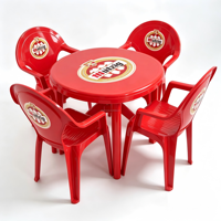 Ensemble table et chaises en plastique carré, robuste, imperméable, moderne, pour l'extérieur, idéal pour les bars à bière, promotionnel, personnalisable avec impression sur mesure.