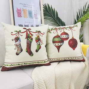 Housse de coussin personnalisée en coton et lin imperméable avec motif de chaussettes de Noël à pois d'animaux 18x18 pouces pour voitures - Product Image 2