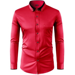 Camicia Elasticizzata da <span class=keywords><strong>Uomo</strong></span> a Maniche Lunghe con Effetto Colore sul Colletto, Design Tinta Unita, Vestibilità Slim, <span class=keywords><strong>Abbigliamento</strong></span> Maschile - Product Image 5
