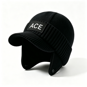 Men Winter Knit Trooper <b>Hat</b> Brim Thick Thermal Ear Flap Cap Windproof Outdoor Ski Cold Weather <b>Hat</b> Visor 100% Acrylic ACE - Product Image 2