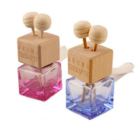 Diffuseur de parfum pour voiture en verre transparent noir carré de 8 ml avec bouchon en bois noir et bâton diffuseur