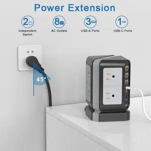 Tomada de energia padrão dos EUA para móveis de mesa com tomada USB vertical multi-buraco com tomada de interruptor