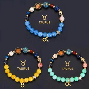 Pulsera de Piedras Naturales con los 12 Signos del Zodiaco, Sistema Solar, 8 Planetas, Galaxia, Universo, Juego de Pulseras para Parejas, Hombres <span class=keywords><strong>y</strong></span> Mujeres - Product Image 1