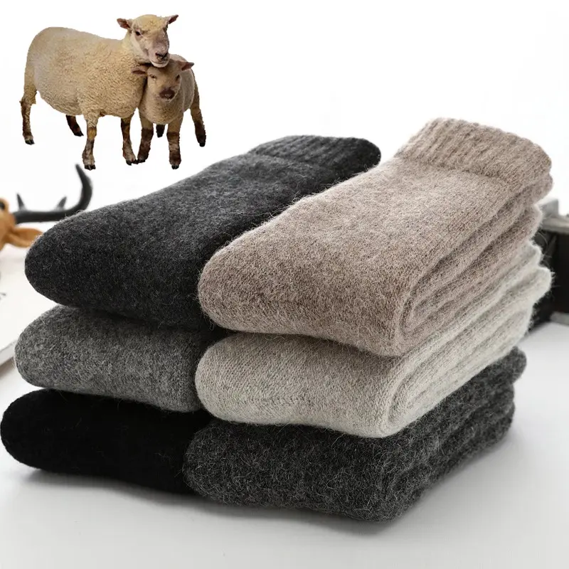 Wholesales Customized Warm Solid Color Cashmere Socks Winter Medium Tube Thick Wool Socks For Men And Women