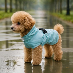 เสื้อกันฝนสำหรับสัตว์เลี้ยงสำหรับสุนัขขนาดกลางขนาดเล็กแมวกันน้ำกันลมปกปิดหน้าท้องสีฟ้าโพลีเอสเตอร์สี่ฤดูกาลสวมใส่กลางแจ้ง - Product Image 1