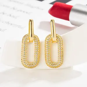 2024 Factory Wholesale Western Fashionable AAA Zirconia Micro Paved Huggie Earrings Jewelry 18 K Real Solid Gold Earrings