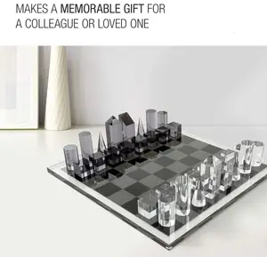 새로운 도착 럭셔리 우아한 17 "Lucite 체스 세트 사용자 정의 아크릴 크리스탈 체스 조각 체스 검사기 게임 보드 세트 홈 장식