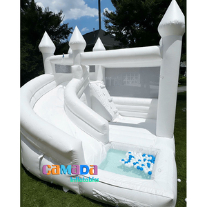 Alquiler de fiestas Castillo hinchable grande Combo de Casa de rebote moderna blanca con tobogán y pozo de bolas - Product Image 5