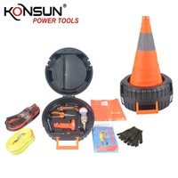 KONSUN Ensemble d'outils d'urgence domestique 24 pièces, Extincteur et Triangle de signalisation, Kit d'outils manuels avec étui, Personnalisable OEM