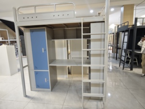 Сверхъёмная школьная кровать-Лофт со столом и шкафчиком, металлический каркас кровати для общежития, стальная двухъярусная кровать для студентов/сотрудников - Product Image 3