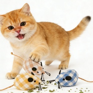 Jouet pour chat en peluche à motif écossais, souris à herbe à chat, mignon, réaliste, interactif, à mâcher, pour chaton - Product Image 3