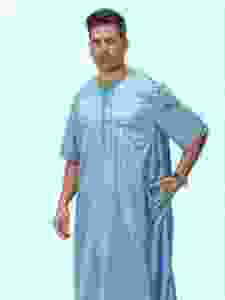 Thobe en coton bleu clair pour homme, col rond, manches courtes, coupe ample, longueur au sol, style décontracté pour tous les jours, style moyen-oriental élégant - Product Image 1