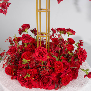 Nuevo Centro de Mesa de Flores Artificiales de Seda en Forma de Rueda de la Fortuna Roja para Decoración Floral de Mesa de Comedor para Bodas y Fiestas - Product Image 3