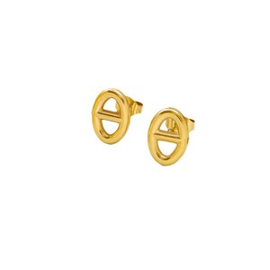 Set ZHIXI Trendy in Acciaio Inossidabile Placcato Oro: Collana con Catenina Ovale, Orecchini e Bracciale con Design a Naso di Maiale Cavo Semplice - Product Image 5