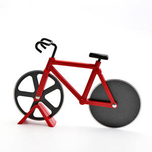 Bicycle Shaped <b>Pizza</b> Cutter Stainless Steel Double Wheel <b>Slicer</b> Red Blue Yellow Color Options For Kitchen Use - Product Image 1