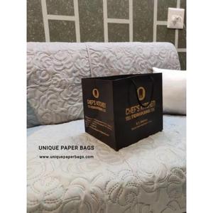 Chef's <b>kitchen</b> Kraft <b>paper</b> bags Gold stamp printing recyclable Food packaging flat handles - Product Image 6