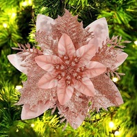 Tiges de fleurs de poinsettia scintillantes pour décorations d'arbre de Noël, élégantes décorations de fêtes pour couronnes, fleurs en matériaux sûrs