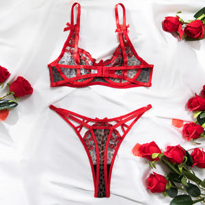 Zomerexplosies Kersenborduurwerk Sexy Luipaardprint Ademende Dunne Mesh Strik Driepunts Leuk Ondergoedpak Verleidt Vrouwen Laag - Product Image 6