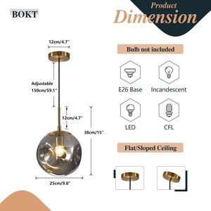Luminaire suspendu Yelbes Mid Century Modern Gold Globe avec verre gris fumé 9,8 pouces pour îlot de cuisine - Product Image 2