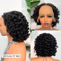 Pelucas Trenzadas de Cabello Humano con 200% de Densidad, Estilo Bob Corto con Rizos al Agua, Pelucas con Frente de Encaje HD 13x4 para Mujeres Negras, Venta al Por Mayor