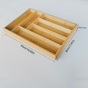 Bamboo Cutlery <b>Storage</b> <b>Box</b> Six Compartment Rectangular Eco Friendly Drawer Organizer <b>Kitchen</b> Utensil Holder - Product Image 3
