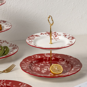 Plateau à fruits multicouche pour la maison, plateau en céramique à double ou triple étage pour l'heure du thé - Product Image 3