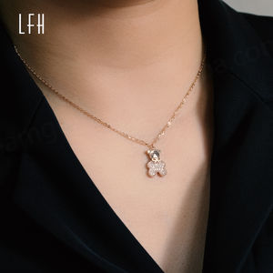 Collar con Colgante de Oso de Peluche de Oro Real de 18k Personalizado con Cadena de Eslabones y Circonita Cúbica, Suministro de Fábrica, Joyería Empeñable en Arabia Saudita - Product Image 2