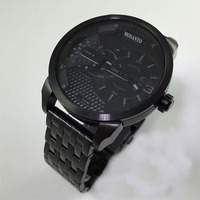 Jam Tangan Pria Kulit Baja Tahan Karat Kuarsa Dual Time Ukuran Besar Mewah Terlaris Mega Chief