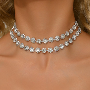 European American Full Rhine stone Mehr schicht ige geometrische Damen halsband Halskette Trendy Buddhist High-End-Legierung kette - Product Image 2