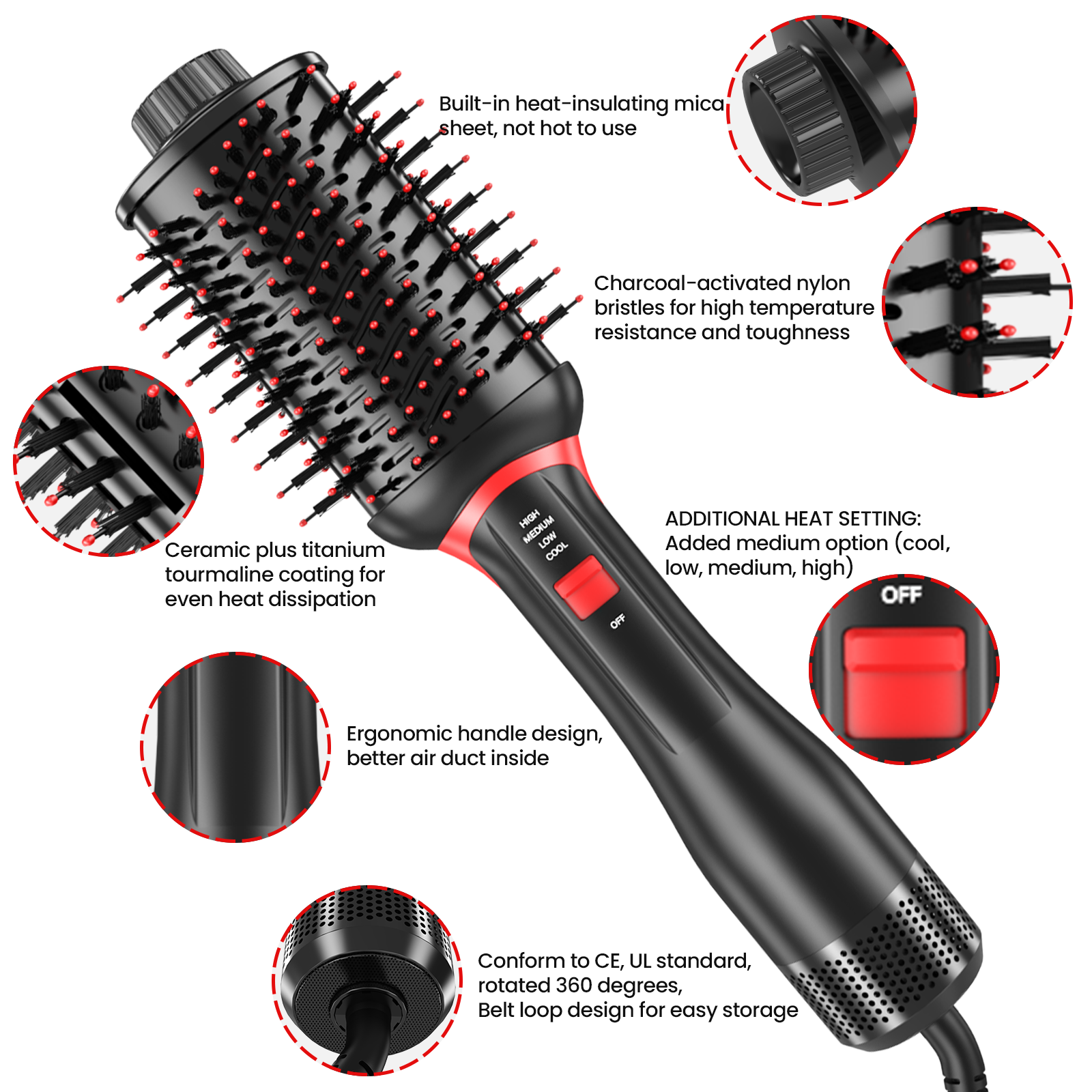 プロフェッショナル4 in1ヘアドライヤー熱風ブラシボルマイザー