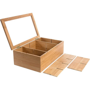 Nueva caja de embalaje para té con tapa abatible y tapa de vidrio transparente, caja de almacenamiento con múltiples compartimentos para bolsitas de té y café, estilo chino - Product Image 5