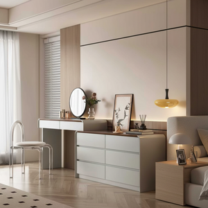 Lemari Rias Terpadu Kayu Solid Modern Sederhana untuk Kamar Tidur, Meja Rias Sudut Tempat Tidur, Lemari Penyimpanan - Product Image 4