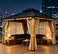 Gazebo en bois massif certifié FSC écologique, toit double couche, résistant aux intempéries, imperméable à la neige, protection UV, balcon, patio