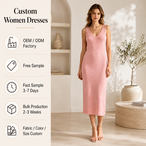 Vestidos Midi de Punto Ajustados al Cuerpo para Mujer, Color <span class=keywords><strong>Rosa</strong></span> Rubor, Cuello en V, Sin Mangas, Tirantes Anchos, Venta al por Mayor - Product Image 1