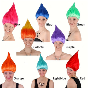 Vibrant flamme couleur synthétique longue perruque bouclée pour Halloween Cosplay fête <span class=keywords><strong>Troll</strong></span> thème femmes Costume fantaisie accessoire - Product Image 1
