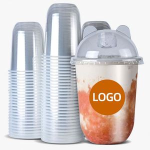 Vasos de Plástico Desechables Transparentes con Logotipo Personalizado, Ecológicos, de PET, de 90 mm, 12 oz, 16 oz, 20 oz, 24 oz, en Forma de U, con Tapa, para Café Helado y Jugos - Product Image 2