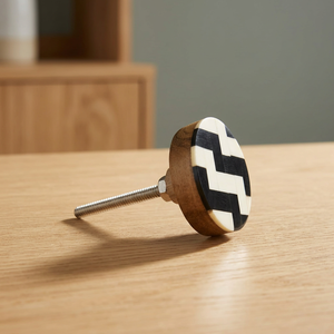 Pomo Redondo de Madera para Cajón, Negro y Blanco, con Incrustaciones Geométricas, Tirador para Muebles, Accesorios de Decoración para el Hogar, Arte Decorativo - Product Image 1