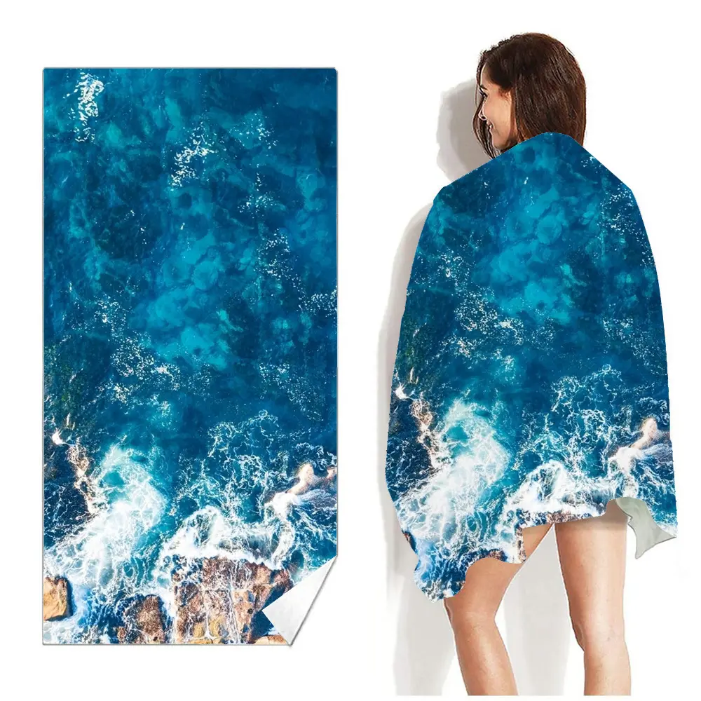 Nouveaux produits Serviette de bain de piscine de plage à impression par sublimation écologique Serviette de plage en microfibre avec logo personnalisé sans minimum