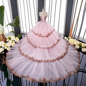 Robes de soirée princesse en dentelle rose avec ceinture pour Quinceañera Jancember HMY02 - Product Image 1