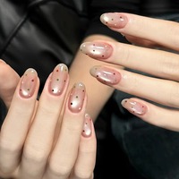 10 Tailles d'ongles à presser artisanaux en amande, élégants à pois, effet œil de chat lumineux, détachables