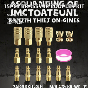 Kit de 15 raccords rapides industriels en laiton pour ligne d'air, connexion mâle 1/4 po, pour outils pneumatiques - Product Image 2
