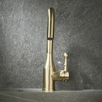 Robinet de cuisine en cuivre rotatif doré brossé avec cartouche céramique, monocommande, à poser sur comptoir, mitigeur moderne et minimaliste