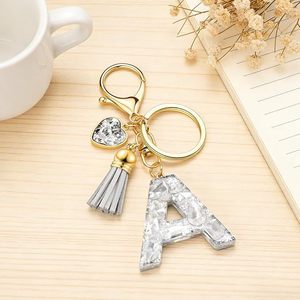 Nouveau style esthétique mignon, porte-clés à pampilles en forme de cœur avec 26 lettres de l'alphabet anglais (A-Z), pendentif de sac - Product Image 2