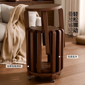 Solid Wood Round <b>Stool</b> Home Tea <b>Table</b> Stackable Storage Bench Kitchen Dining Seat - Product Image 3